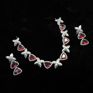 Red and CZ RH Necklace Set