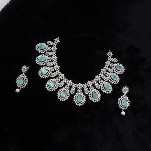 Elegant Pista Green CZ RH Necklace Set
