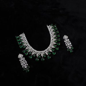 Green and CZ RH Necklace Set
