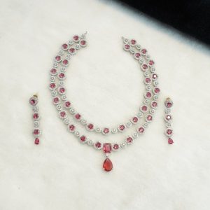 Red and CZ RH Necklace Set