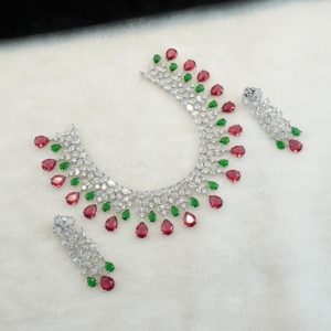 Green and Red CZ RH Necklace Set