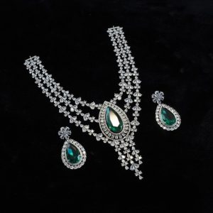Peacock Blue and CZ RH Necklace Set