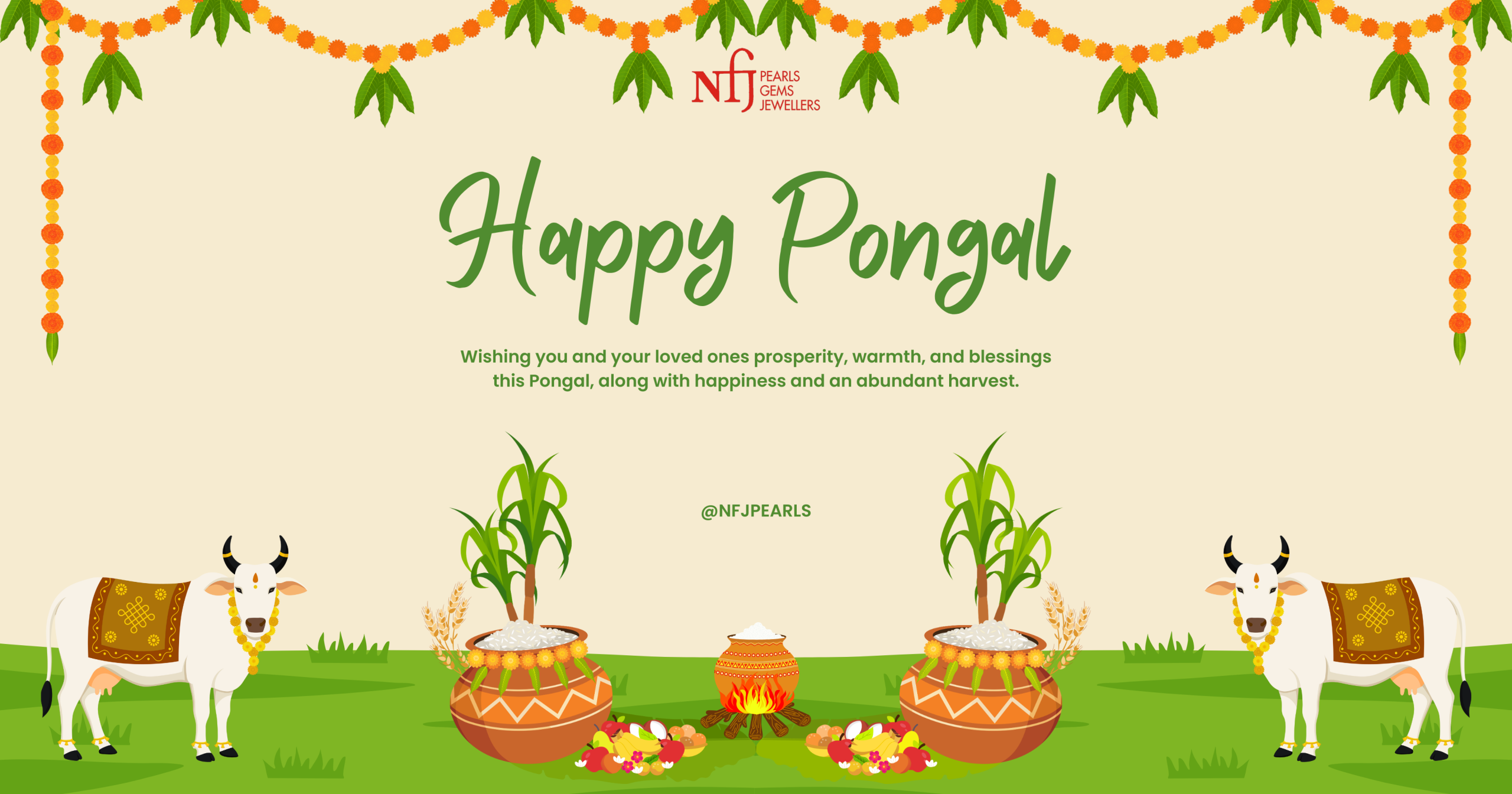 Green and Orange Illustrated Pongal Facebook Post
